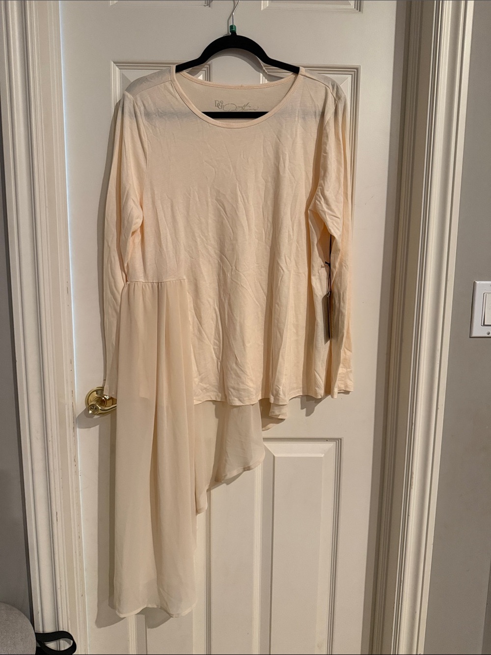 DG2 Cream Round Neck Asymmetrical Top